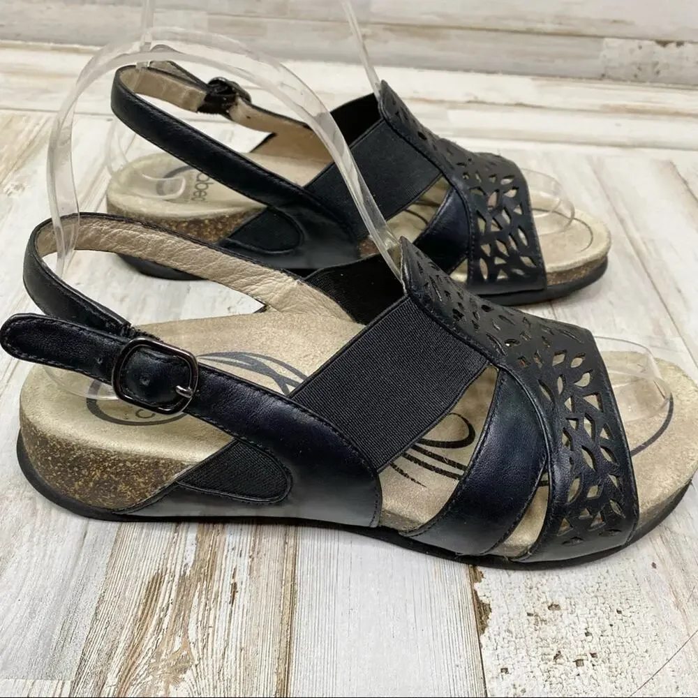 Abeo Bria Leather Sandals Women's Size 6 Black Laser Cut Back Strap - Picture 6 of 10